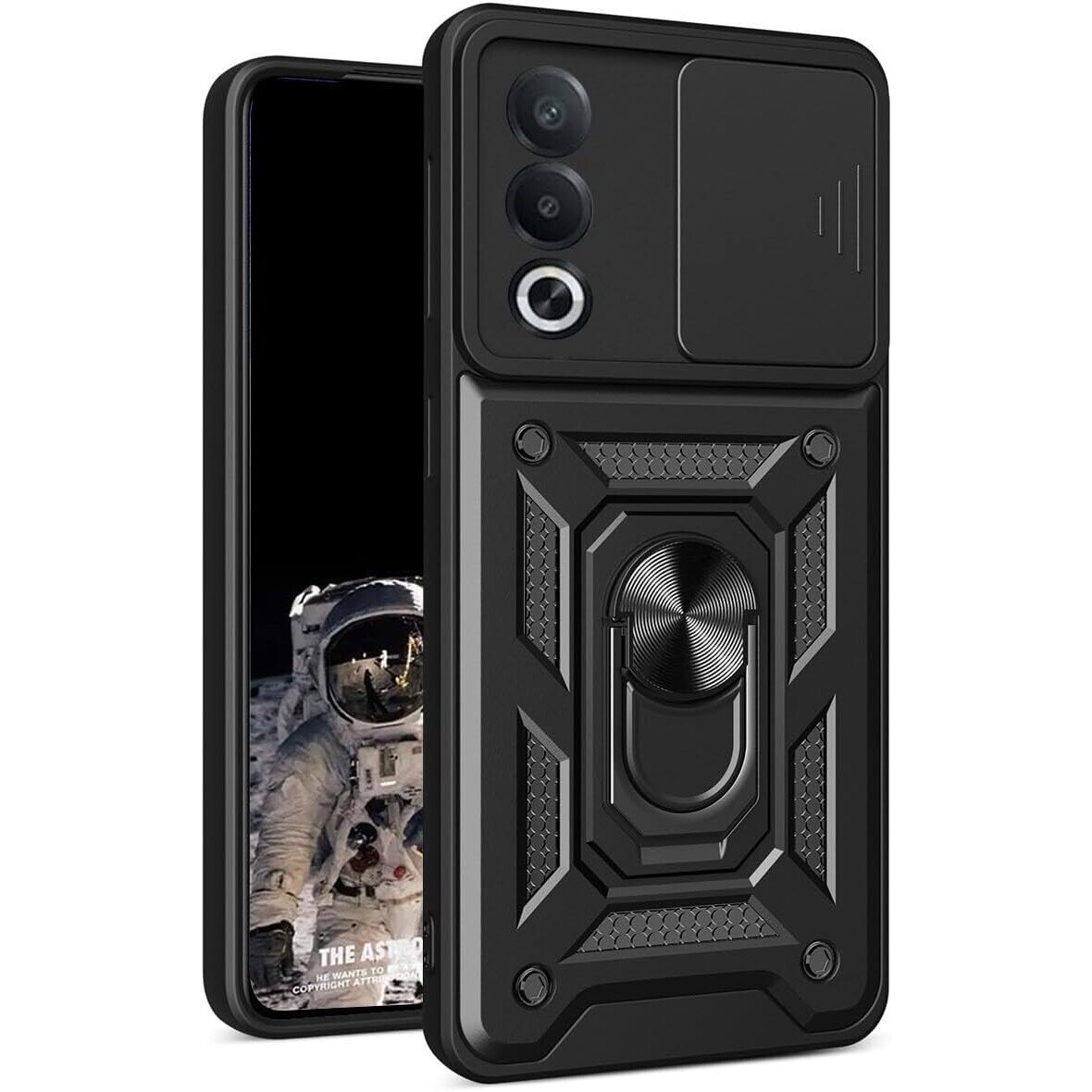 Husa pentru Oppo A80 Ring Armor Kickstand Tough Rugged Cover cu protectie camera negru