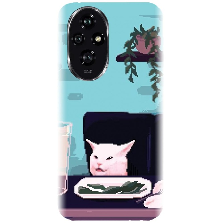 Husa din silicon compatibila cu Honor 200 - model Pixel Art Cat Meme