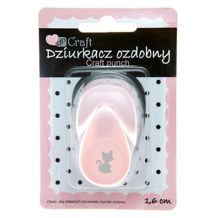 Perforator decorativ DpCraft, model pisica, roz, 1.6cm, 12x15mm