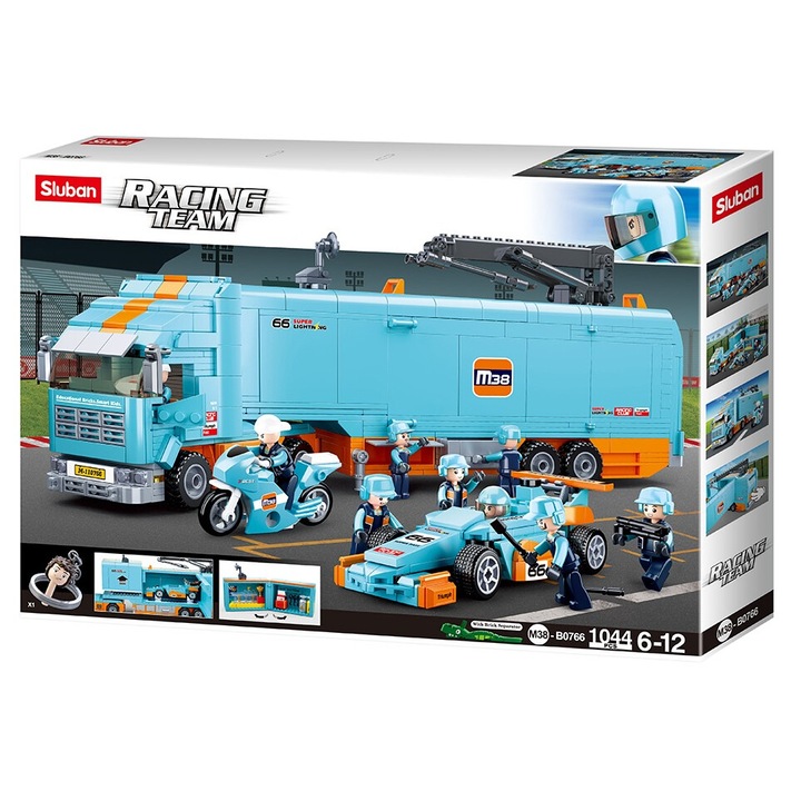 Конструктор Sluban Formula 1, камион, 1044 части, 9 фигурки, многоцветен