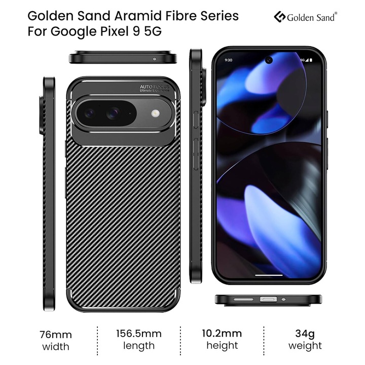 Husa Premium antisoc AutoFocus model Carbon, compatibila cu Google Pixel 9 / Negru