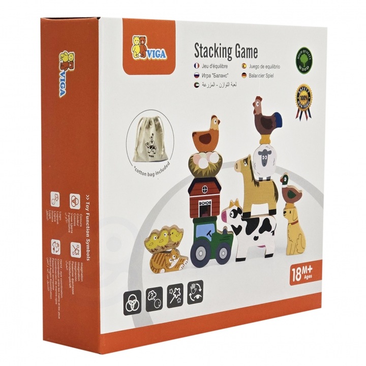 Viga Puzzle, 12 darabos farmállat figura készlet, fából, 18 hónapos kortól