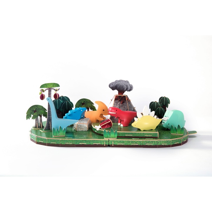Set figurine dinozauri magnetici, HalfToys, 5 dinozauri, diorama, design minimalist, 3D, pentru copii 3 ani+