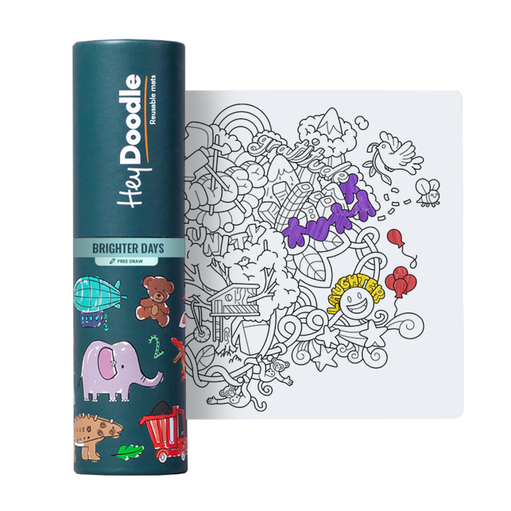 Set mata siliconica A4 pentru colorat, HeyDoodle, 3 markere netoxice, multicolor