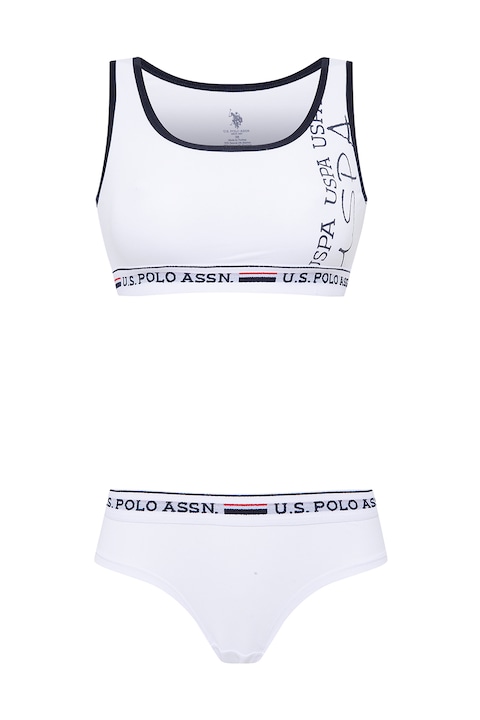 U.S. Polo Assn., Set de bustiera si chiloti cu logo, Negru/Alb optic