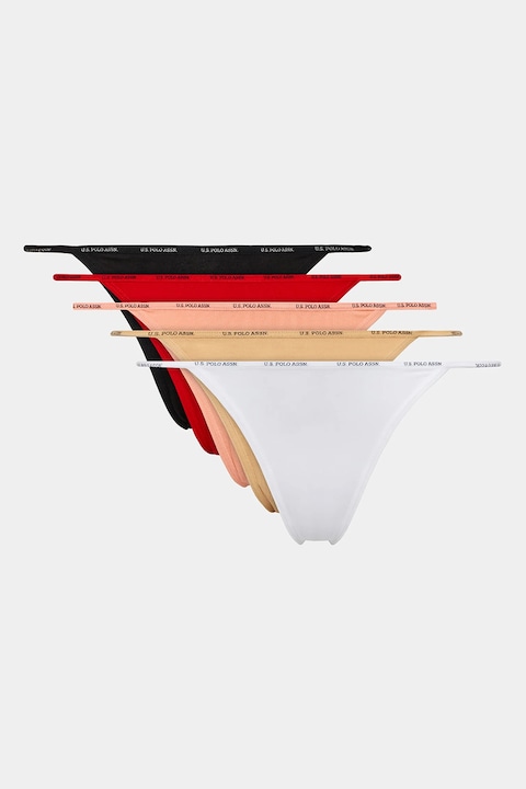 U.S. Polo Assn., Set de chiloti tanga din amestec de modal - 5 perechi, Rosu/Alb/Negru