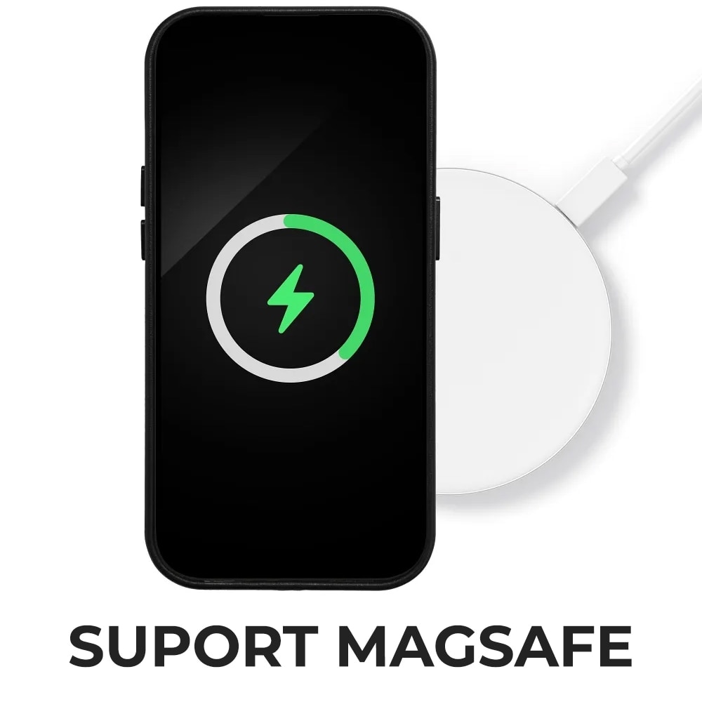 Husa pentru Apple iPhone 14 DaDen MagCover Leather Magsafe, Piele Naturala, Antisoc, Incarcare Wireless, Negru