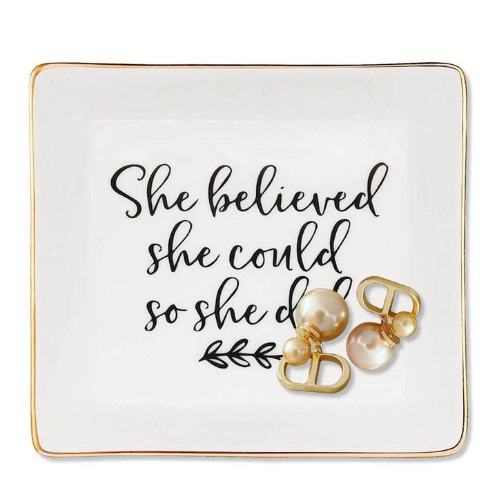 Dama bijuterii Bratara Colier Inel Cercei Lant Pandantiv Prezent, Aur Argint Pearl Bijuterii Art Ceramica Placa de depozitare Plita Tava Holder Box, Coliere Cercei Inele Bratari pentru Ziua de nastere Sarbatori Sora Sotia Mama Prietena, 2 PCS, Multicolor