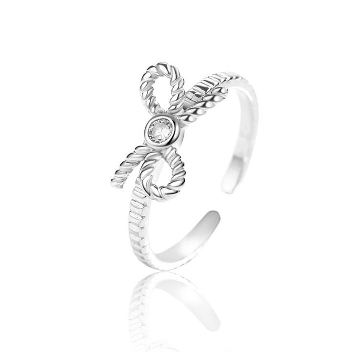 Inel Haiaveng, arc cu zirconiu, ajustabil, placat cu aur alb, argintiu, 8mm