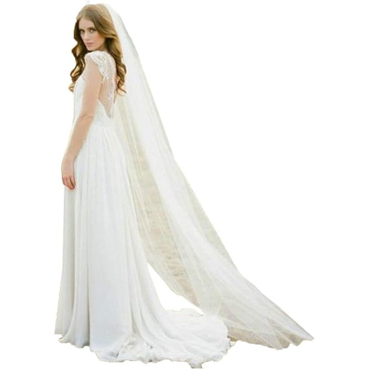 Булчински воал 280CM, екстра дълъг, катедрален, с гребен, тюл, бял