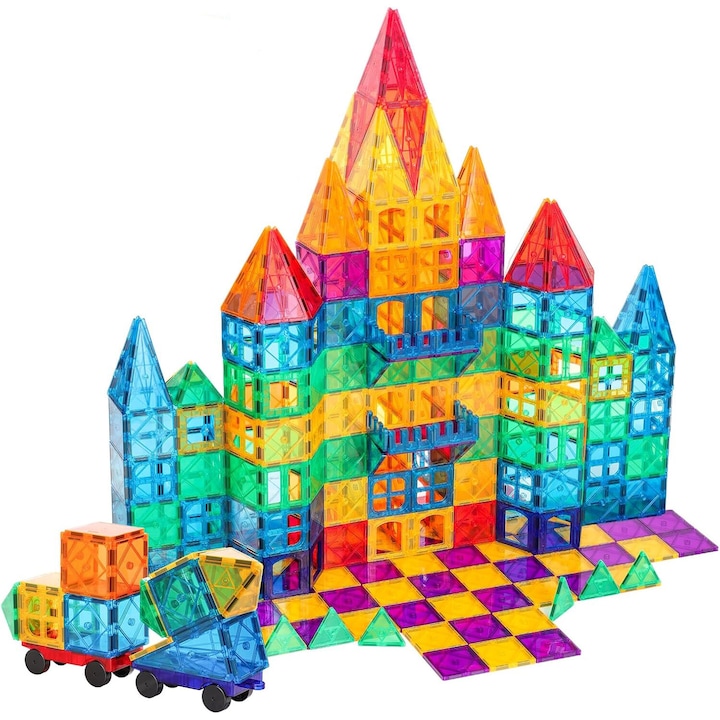 Set Inteligent de Constructie Magnetic cu 100 Piese, Oricean, Numeroase Posibilitati de Construit Creativ, Dezvoltarea Abilitatilor Motrice si a Imaginatiei, Multicolor