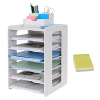 Suport dosare, SINBINTA, 7 straturi, Cu 100 de note lipicioase si fanta pentru suport de stilou, Usor de instalat, Economiseste spatiu pe masa, Pentru casa, Birou, Scoala, Plastic, 34x25x39cm, Bej