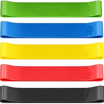 Set de benzi elastice de rezistenta, 5 nivele de dificultate, 600x50mm, pentru antrenamente acasa, yoga, pilates, recuperare