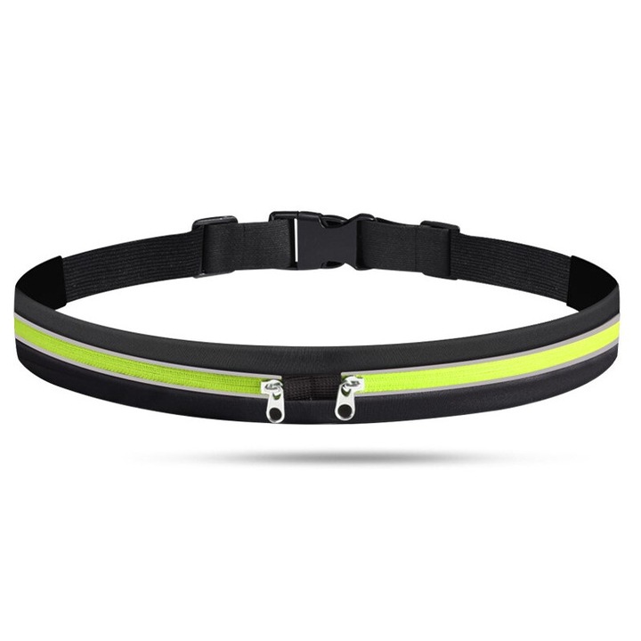 Futóöv, zöld/fekete, fényvisszaverő, 2 bővíthető zseb, 17,7"x1,7"