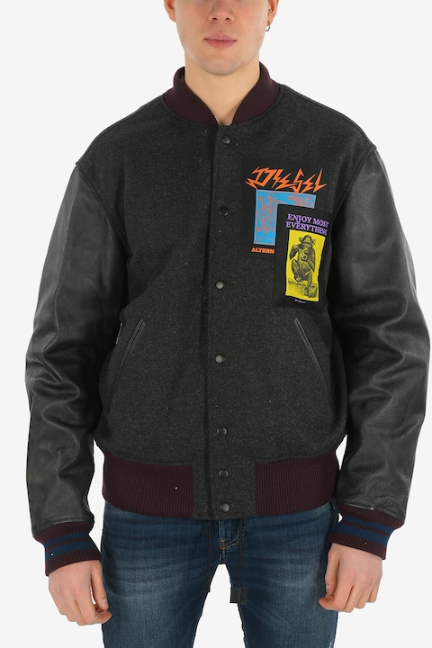 Jacheta barbati, Diesel, Lana si piele naturala, Gri, XL