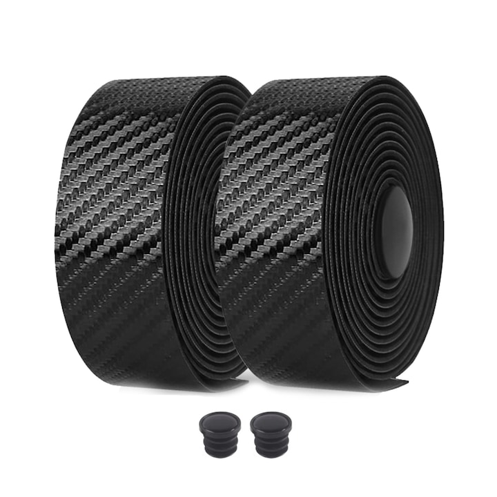 Set 2 buc Banda pentru ghidon, Axroad Mall, Cu 2 capace de ghidon, Antialunecare si rezistent la socuri, Usor de utilizat, 200x3cm, PU/EVA, Negru
