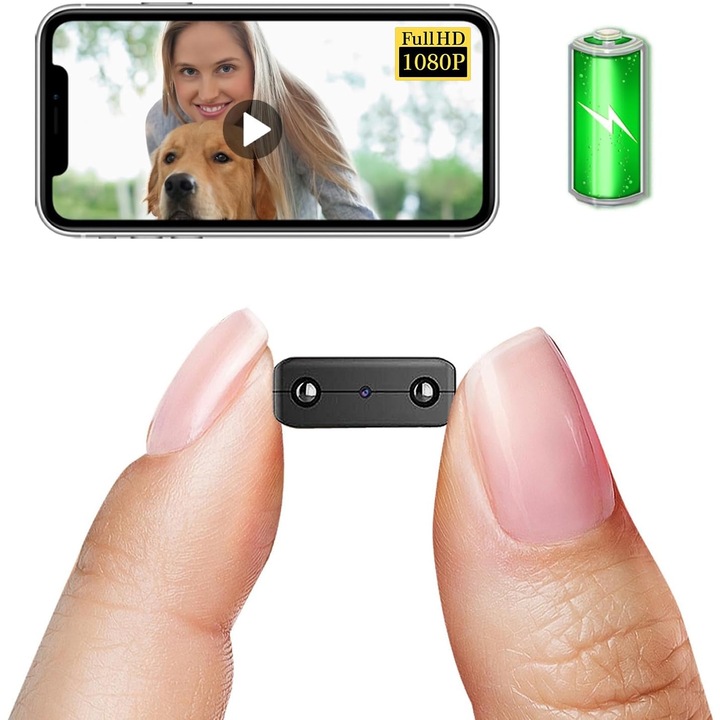 Mini camera de securitate IP Wifi, Axroad Mall, FULL HD 1080p, Control aplicatie, Detectare miscare, Vizionare pe timp de noapte, Plug and play, Inregistrare in bucla, Pentru spionaj, Dimensiuni mici, 3x3.5x1 cm, Negru