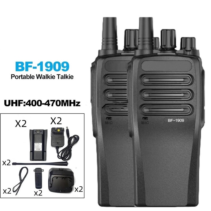 Комплект 2x Преносима радиостанция, MOSMAOO, BF-1909, Батерия 3800mAh, UHF 400-470MHz, Черен оксид