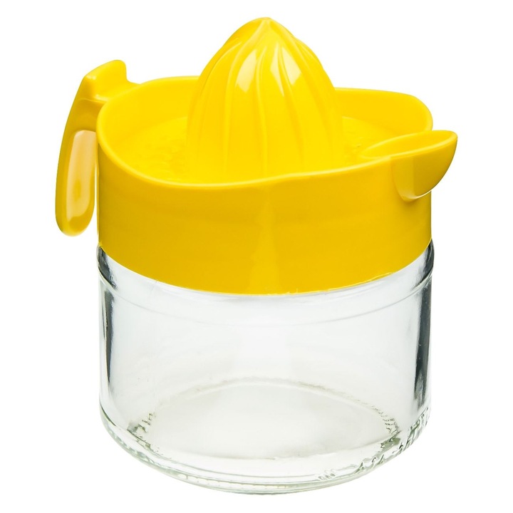 Antbro® üveg citrusfacsaró átlátszó tartállyal, sárga fedéllel és csúszásmentes fogantyúval, 300 ml