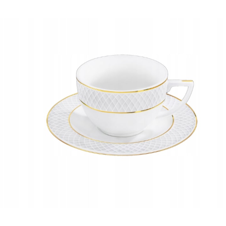 170 ml-es bögre és csészealj, Wilmax England aranykeretes porcelán készlet