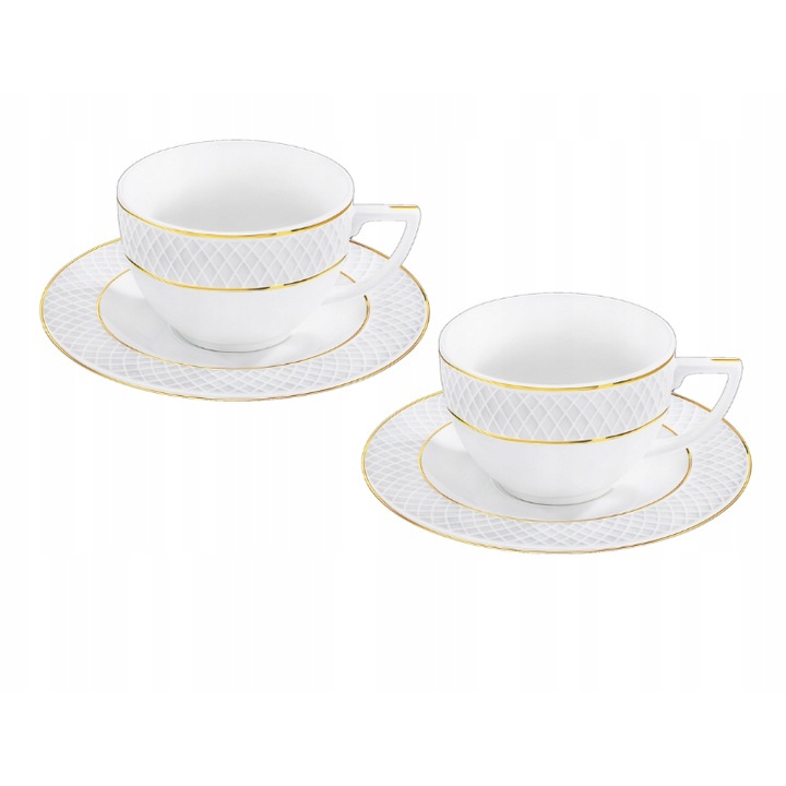 2x 170 ml-es bögre és tányér készlet, porcelán készlet arany szegéllyel Wilmax England