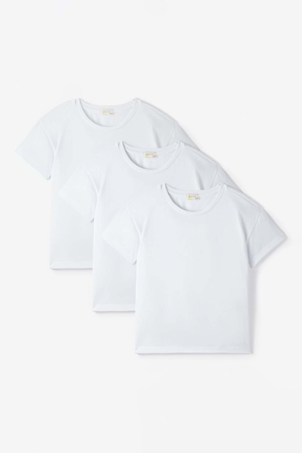 June, Set de tricou uni cu decolteu la baza gatului - 3 piese, Alb optic, 116 CM