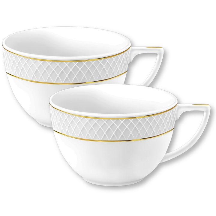 Set Cani/cesti cafea lux, mare, portelan, margine aurie, 2 piese, 500 ml, pentru ceai, cafea, Wilmax England