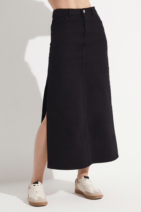 June, Fusta midi cu slituri laterale, Negru, S