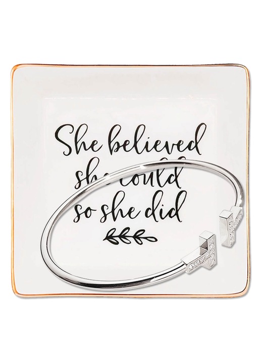 Set bratara/tavita bijuterii, Inox/Ceramica, Ajustabila