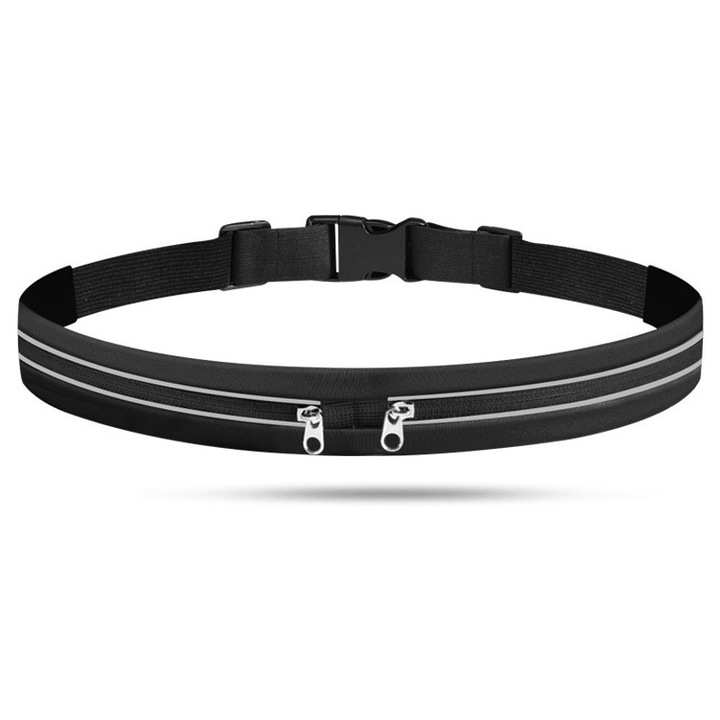 Futóöv, neoprén, bővíthető zsebekkel, fényvisszaverő, fekete, 45x4cm