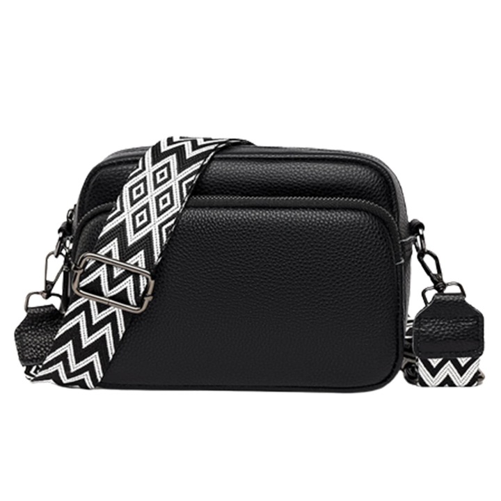 Geanta Pentru Femei Model Crossbody, AEWOYAD®, Piele PU, 3 Compartimente, 21 x 8 x 15 cm, Negru