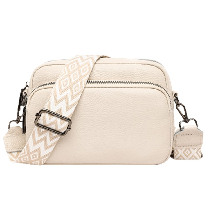 Дамска чанта Crossbody модел, AEWOYAD®, PU кожа, 3 отделения, 21 x 8 x 15 cm, бежов