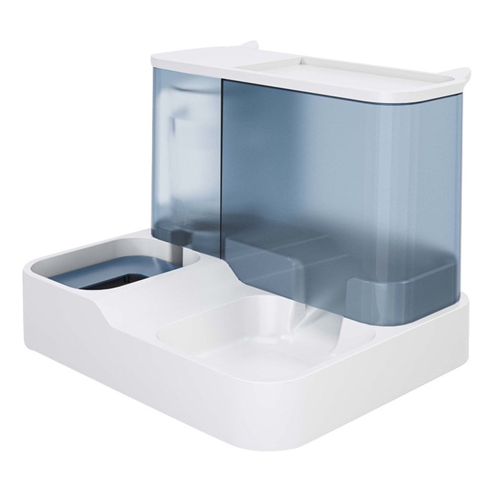 Hranitor automat, SINBINTA, 2 In 1 gravitational apa si dozator de hrana, Capacitate apa 1L/ hrana 2.8L, Design detasabil, Cu capacitate mare si dozare precisa, Nontoxic, Usor de curatat, PP, 30.5x25x23 cm, Albastru