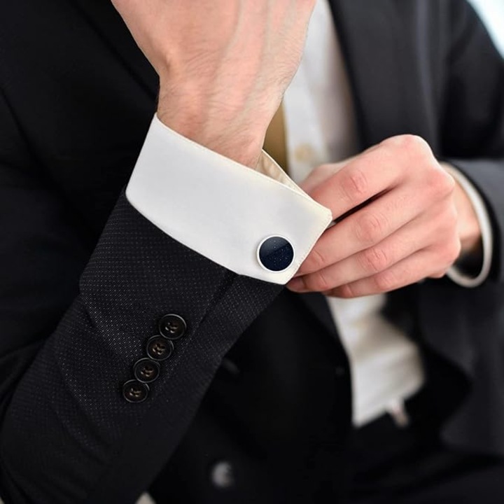 Set butoni camasa, JENUOS®, rotunzi, de lux, 17mm, aspect elegant, pentru nunti, ocazii speciale, zile de nastere, aniversari, parteneriate de afaceri, craciun, Argintiu/Negru