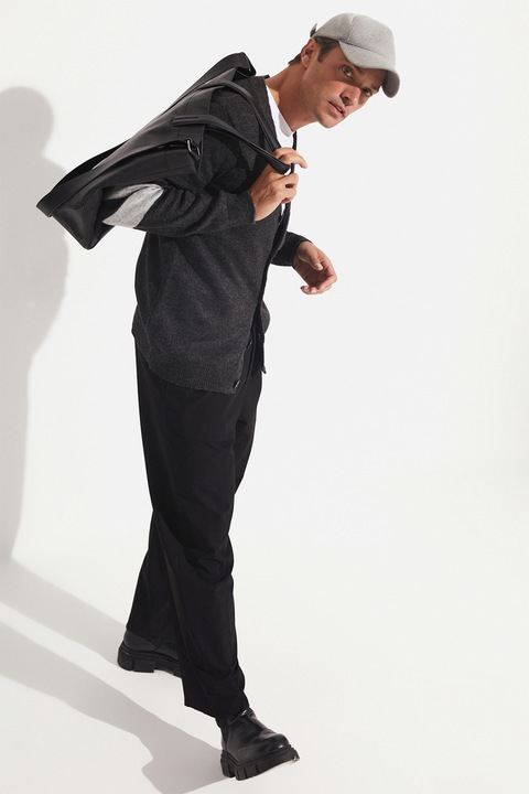 June, Cardigan cambrat cu decolteu in V si maneci cu model in dungi, Gri antracit, 2XL