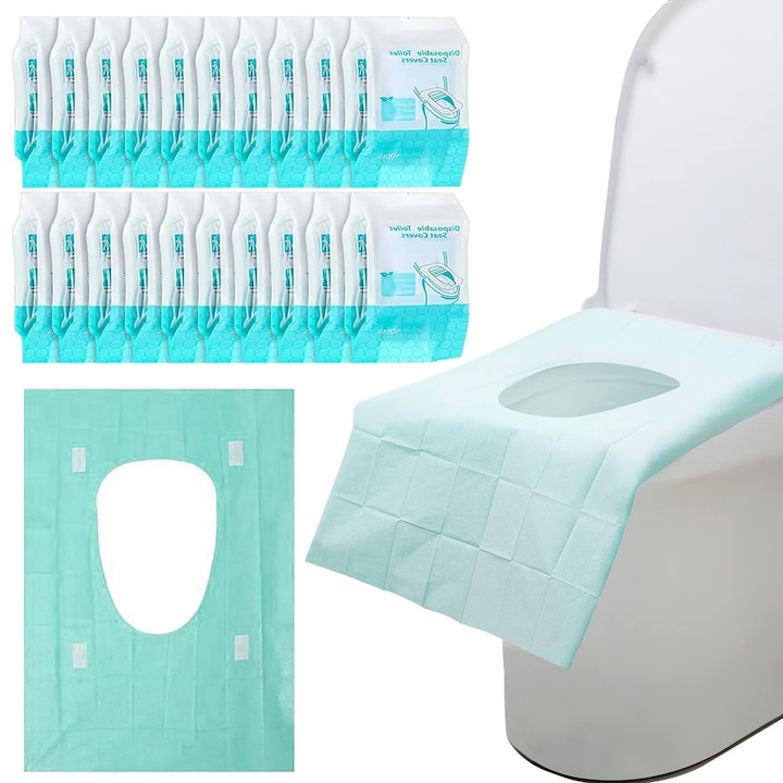 Set 50 huse pentru toaleta de unica folosinta, Axroad Mall, Impermeabili si Antiderapanti, Portabil si usor de utilizat, Pentru copii si adulti, 40x60 cm, Verde
