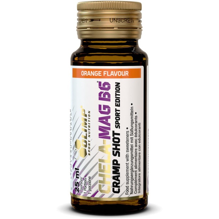 Хранителна добавка, Olimp Chela - Mag B6 Cramp Shot, стъкло, портокал 25 ml