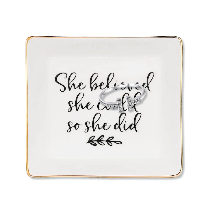 Set inel dama/tavita bijuterii, Inox/Ceramica, Mediu