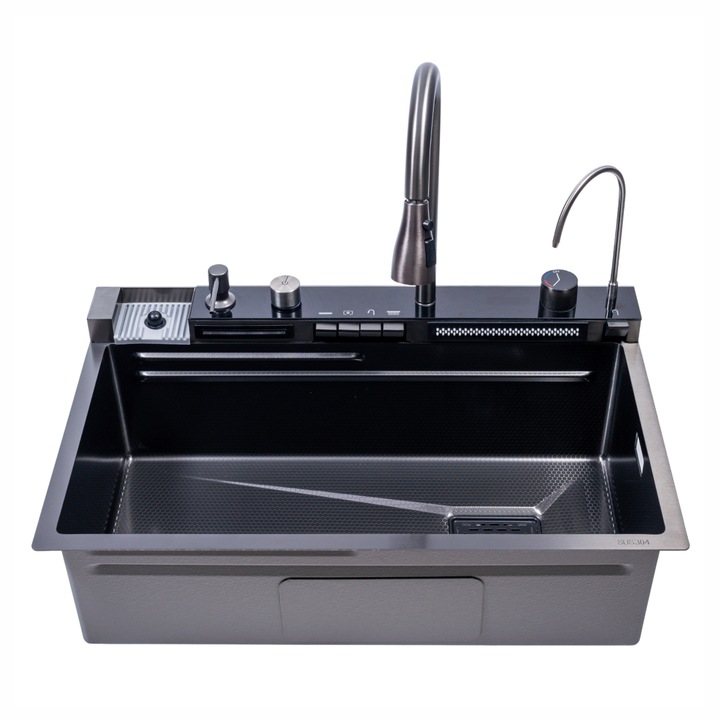 Chiuveta multifunctionala Smart Cuisine, cu accesorii incluse, Naimeed D6744, functii multiple, otel inoxidabil, Gri, 210x750x460mm