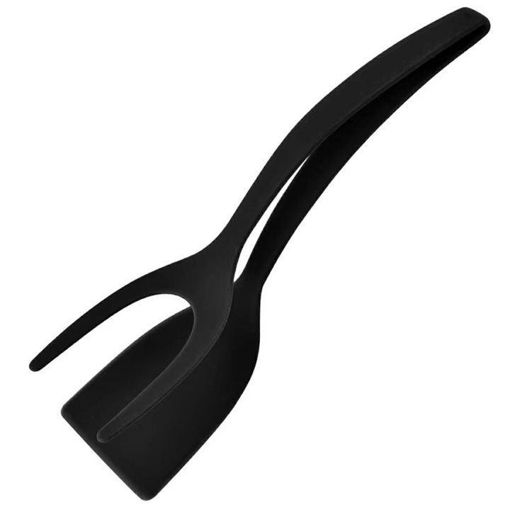 Spatula de bucatarie cu functie de cleste, Zola, din silicon, 30.5x8.5 cm, neagra