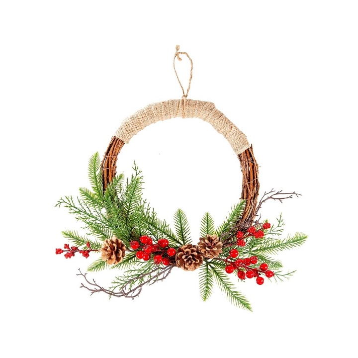 Mesterséges áfonyafa karácsonyi koszorú 35 cm