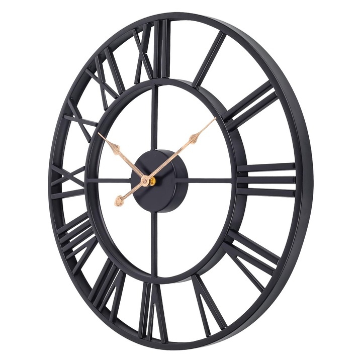 Часовник, SINBINTA, Стенен метален, С батерия и кука, Свръхлек кварцов механизъм, Безшумен, Лесен за четене, Винтидж стил, Подходящ за всекидневна, спалня, кухня, офис, Диаметър 34,5 см, Черен