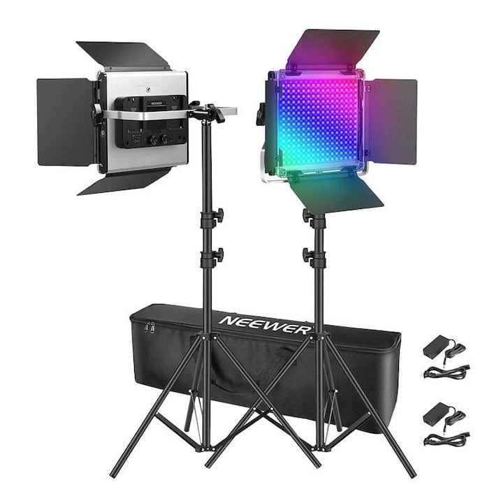 Kit 2 Panouri Neewer RGB PRO 660 LED, trepiezi reglabili 200 cm, geanta transport inclusa