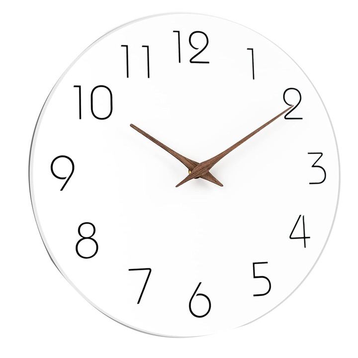 Ceas de perete, SINBINTA, Cu baterie si carlig, Miscare ultra-usoara Quartz, Silentios, Usor de citit, Stil vintage, Potrivit pentru camera de zi, dormitor, bucatarie, birou, Diametru 30 cm, Lemn, Alb
