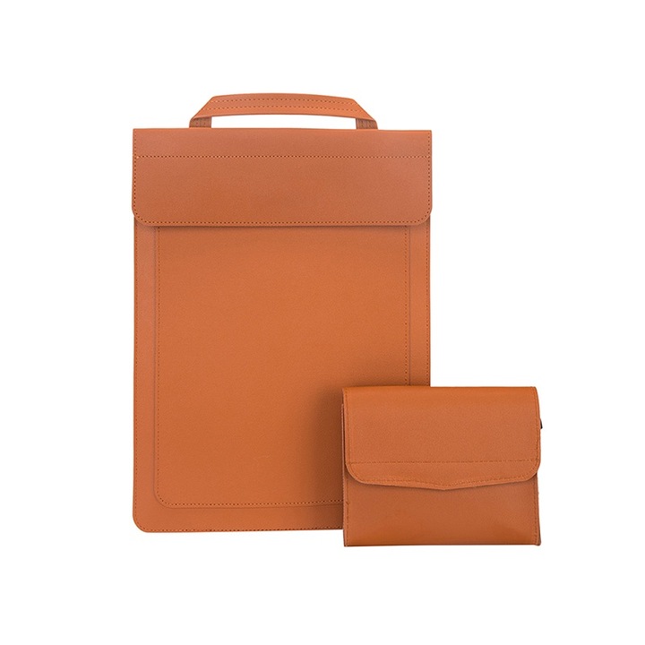 Laptop táska, 13/14 hüvelykes, vízálló ökológiai bőr, 2 db, 34,5x25,5 cm és 38x28 cm-es készlet, barna
