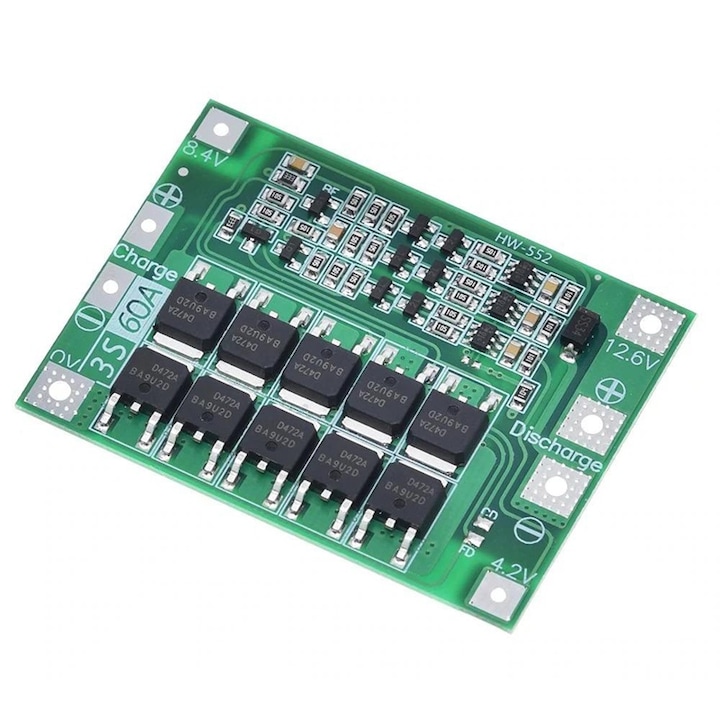 Töltő és védelmi modul 3 cellás lítium akkumulátorhoz, BMS 3S, 60A