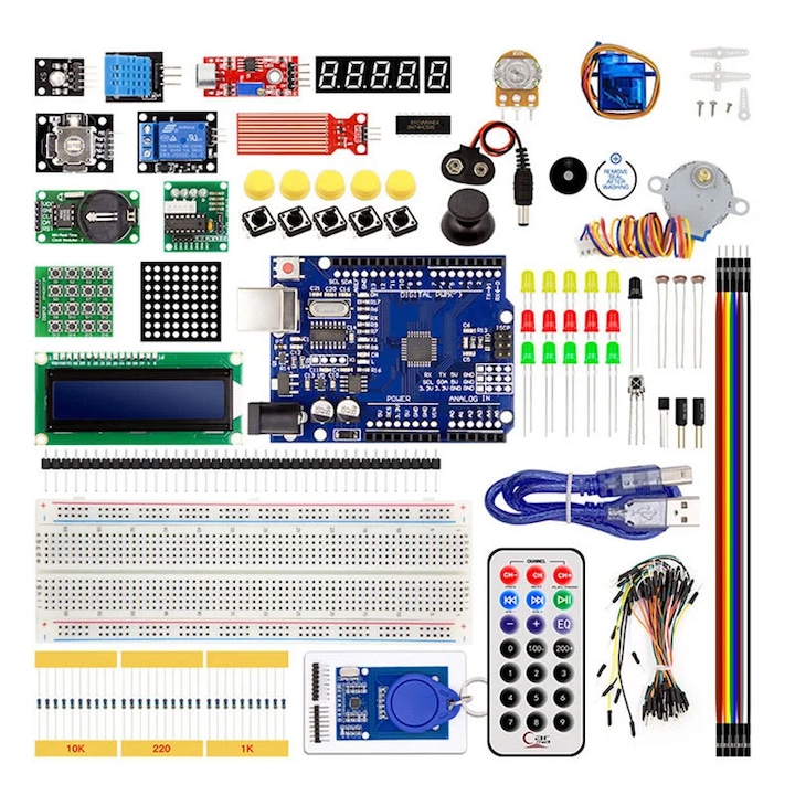 Arduino UNO R3 комплект за програмиране, обучение на стъпков двигател, LCD дисплей, дистанционно управление, комплект