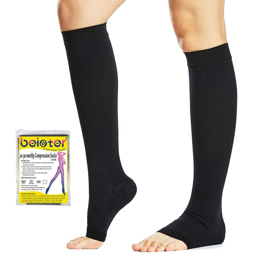 Ciorapi compresie, compresivi pana la genunchi, 20-30mmHg, Lycra, Negru ...