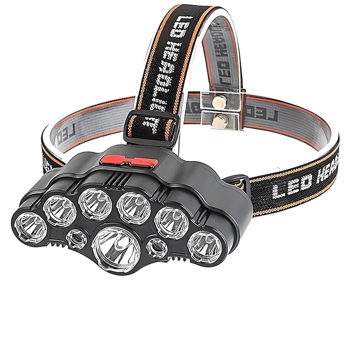 Челник, Акумулаторен, 18 000 лумена, преносим на главата, 4 режима на осветяване, USB