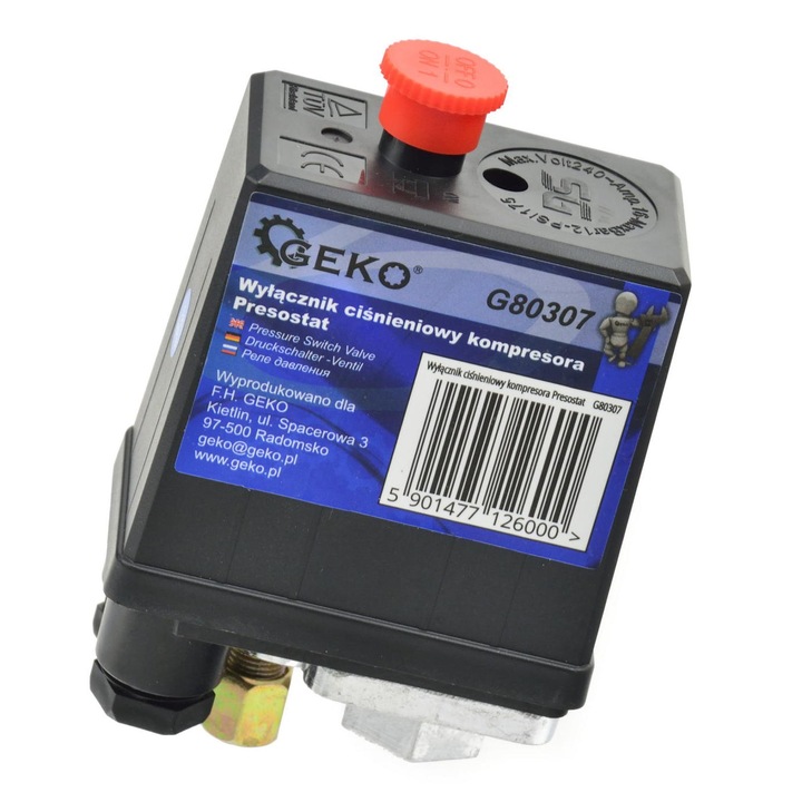 Presostat comutator unidirectional pentru compresor de aer, GEKO, 220V